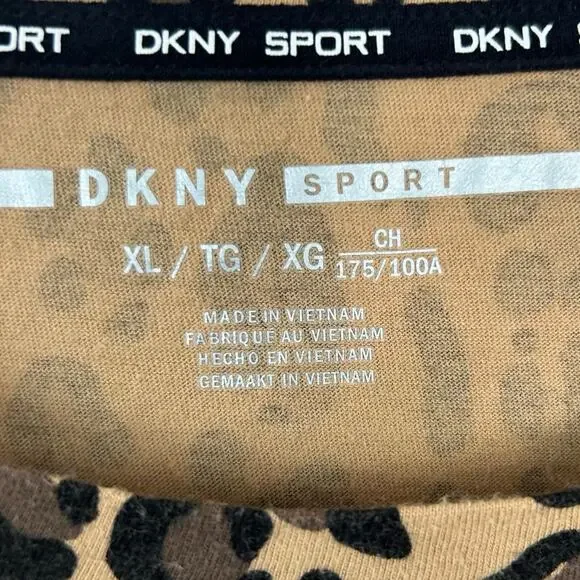 DKNY Women Long Sleeve Cheetah T-shirt Top Cotton Brown Mobwife Y2K Size XL - Picture 5 of 8